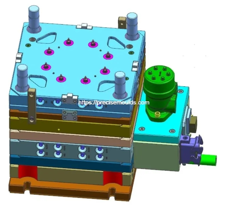 Exploded mold design with hot runner